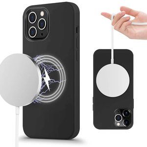 For iPhone 12 pro max mini liquid Silicone Magsafe Case Magnetic Cover Black